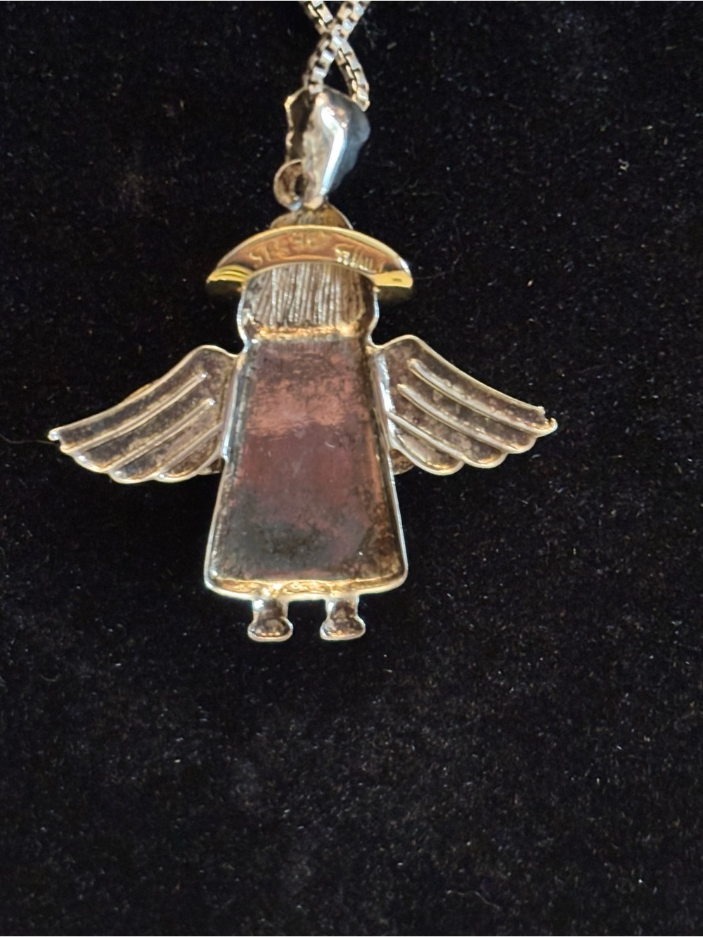 Vintage Sterling Silver Mexican Angel Pendant w/ 20”Sterling Silver Box Chain - Picture 3 of 4